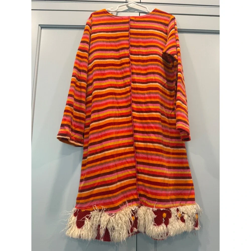 ZaZa Couture Girls Striped retro autumn shag Dress Floral Trim Size 10 velour
